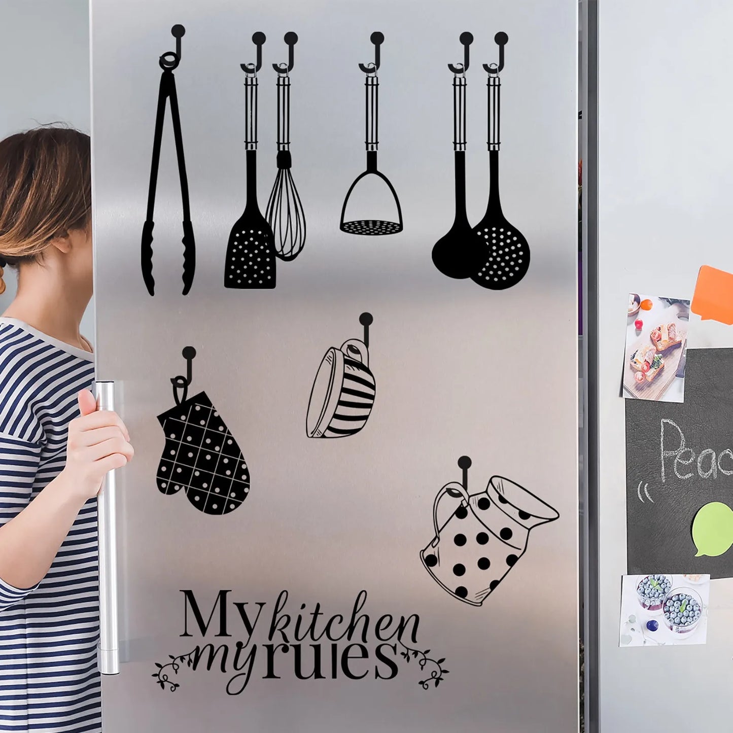 Pvc Removable Wall Sticker Mural Kitchen Restaurant Kitchenware Fridge Wall Stickers Waterproof Vinyl Home Decorations Stickers