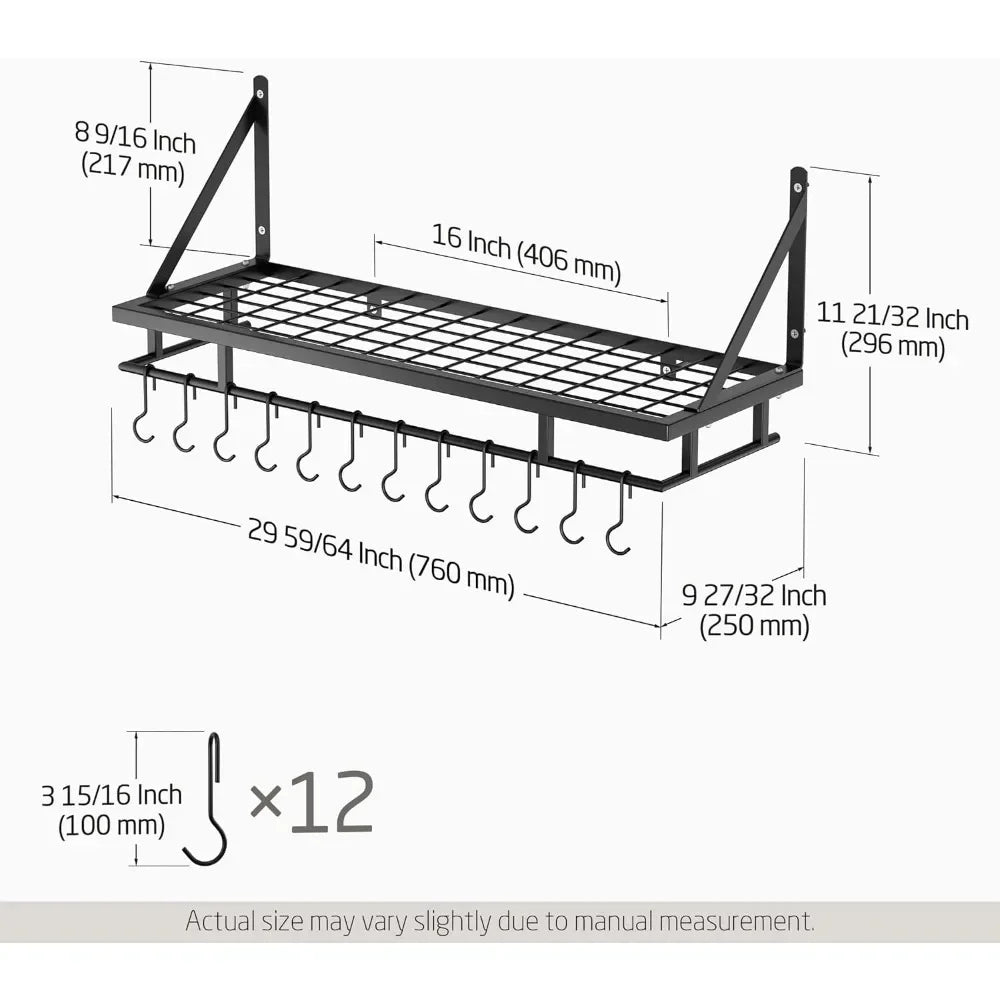 30-Inch Kitchen Pan Pot Rack Wall Mounted Hanging Storage Organizer Wall Shelf
