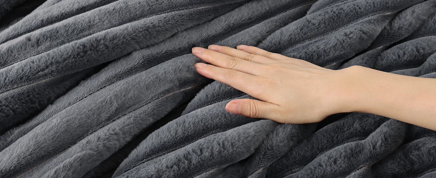 Smoofy Fluffy King Size Comforter Set 3 Pieces - Darkgrey Fleece Fluffy Comforter Set