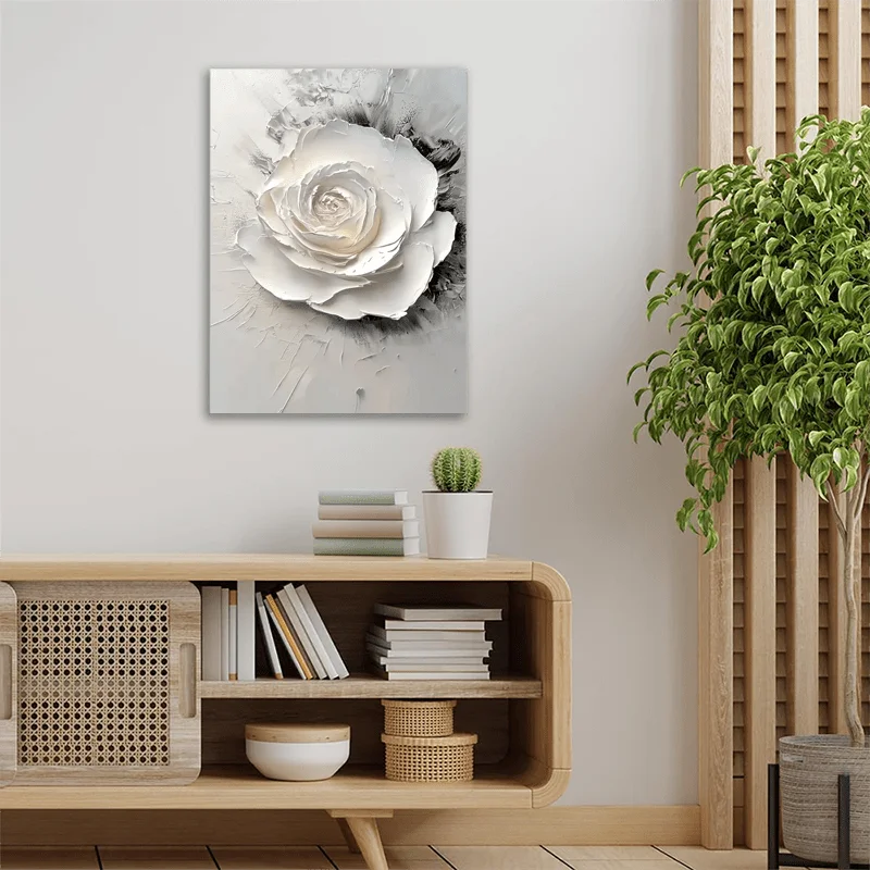 White Rose Canvas Art Decorations with 3D Texture