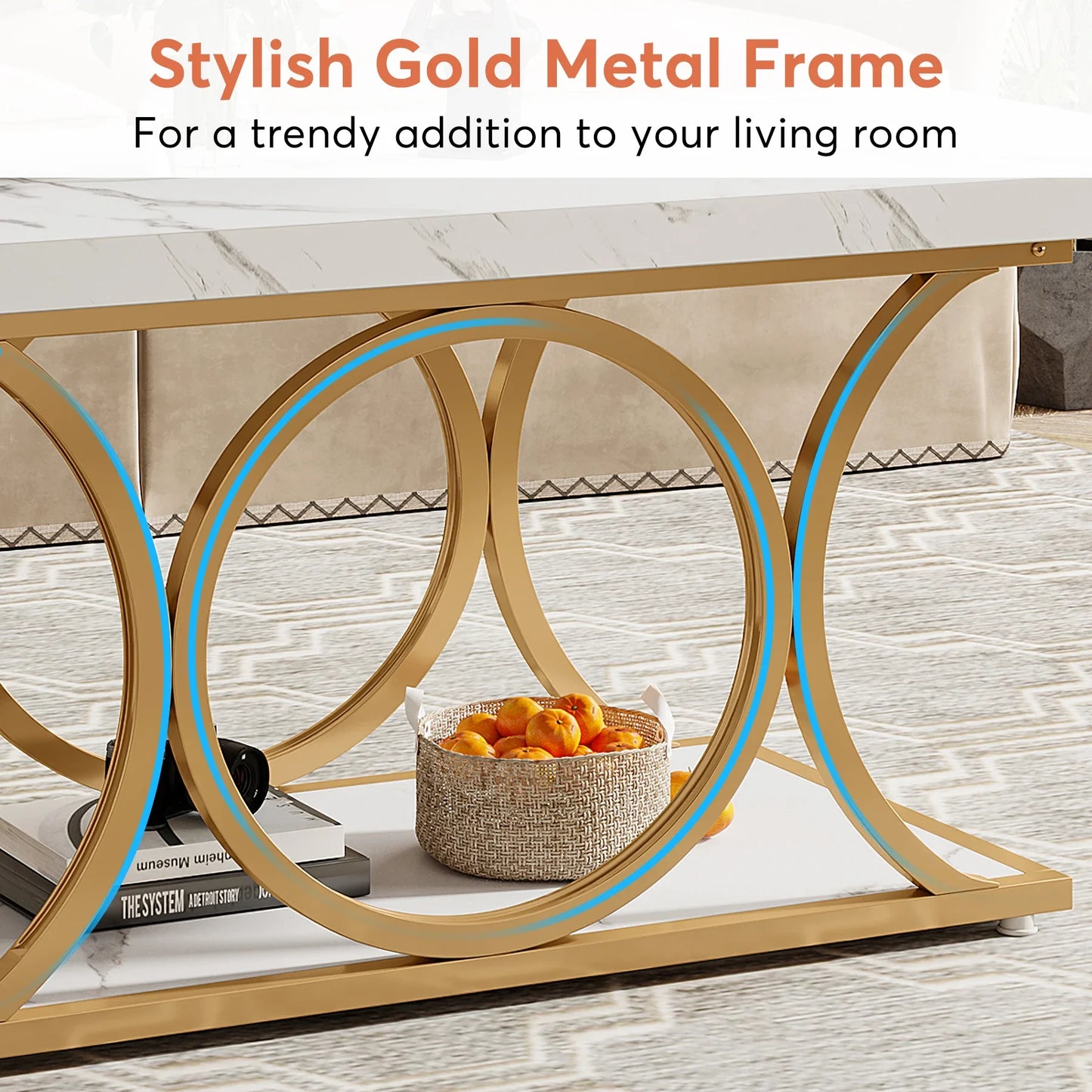 Tribesigns Rectangle Coffee Table, 47.24-inch Modern Coffee Tables for Living Room