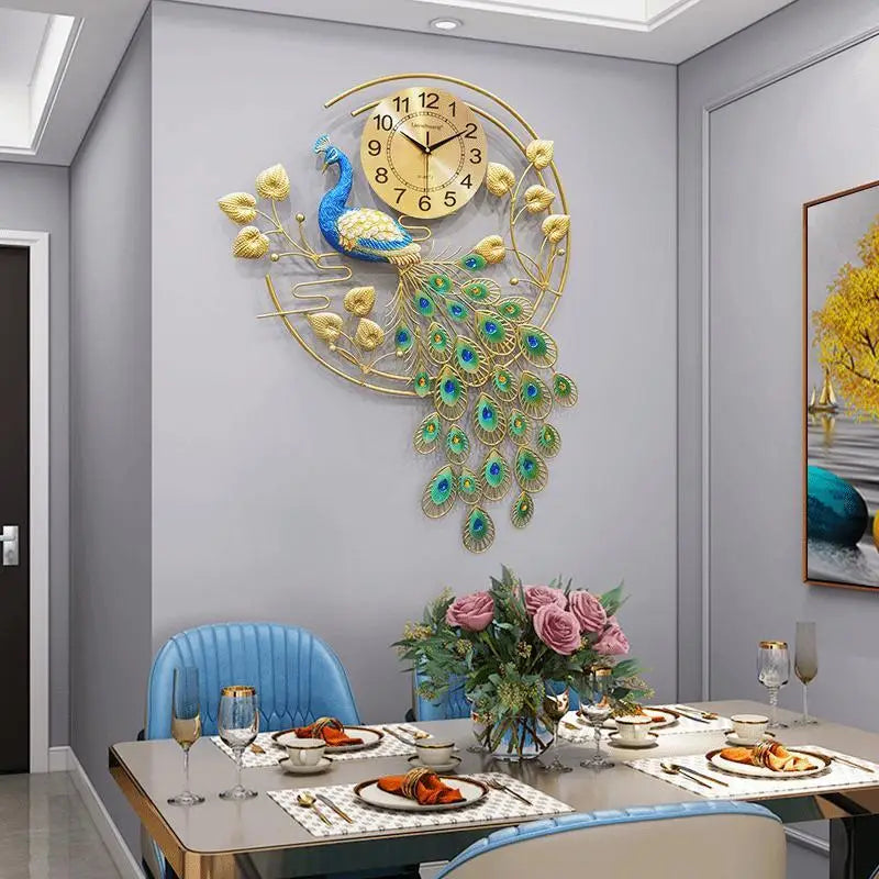 Watch Peacock Wall Clocks Living Room Creative Phoenix European Atmosphere Wall Clock Light Luxury Wall Clock Home Decor