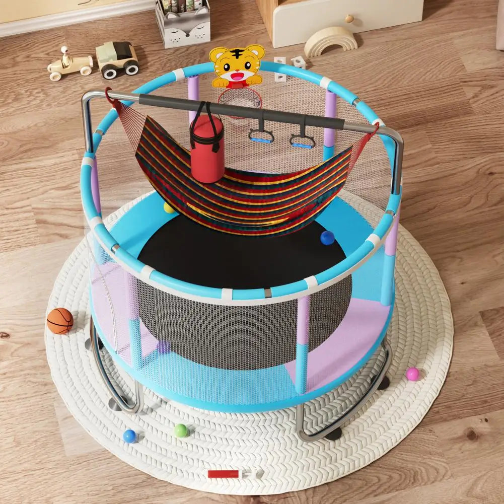 5FT Kids Trampoline, Adjustable Baby Toddler Trampoline with Basketball Hoop, Swing, Sandbag