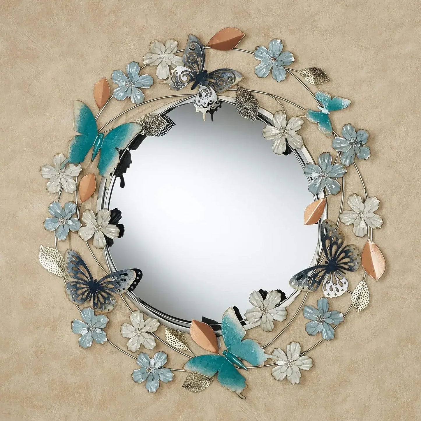 Decorative Mirrors,Butterflies and Florals Wall Mirror - Metal, Copper