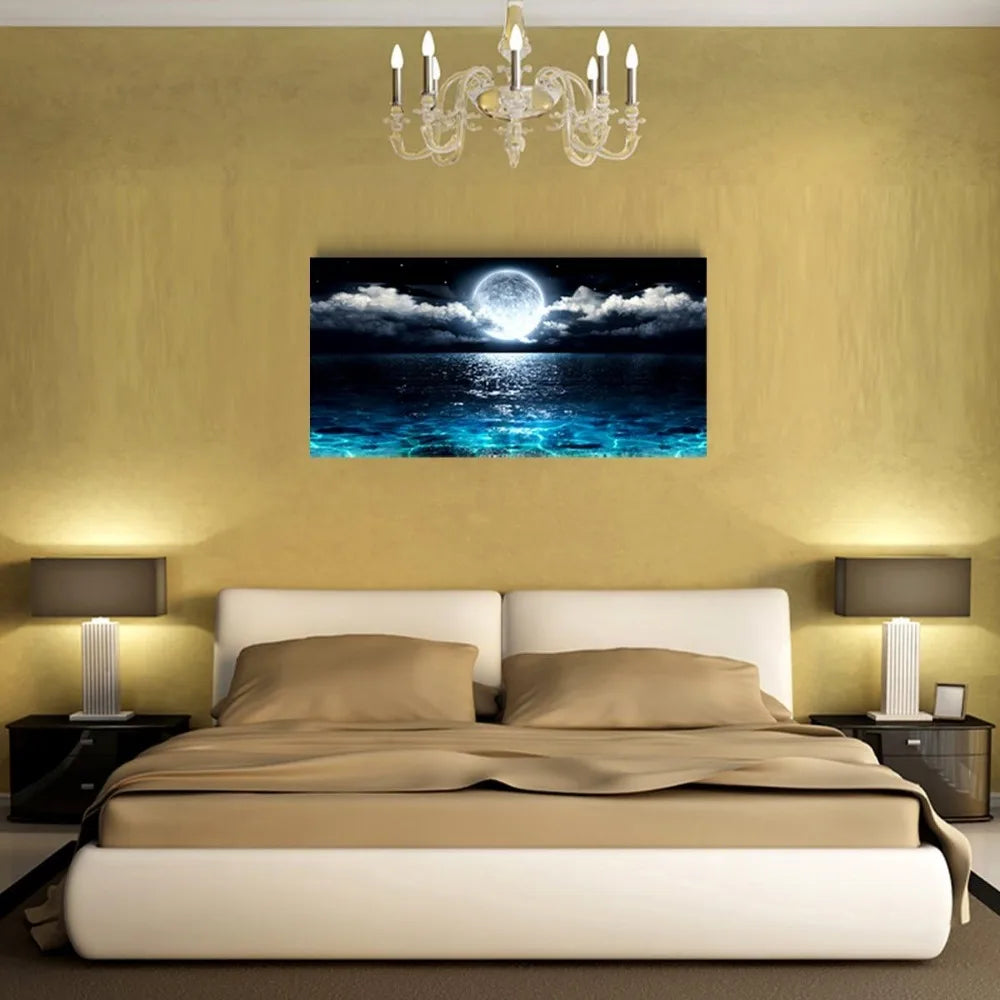 Wall Art Moon Sea Ocean Landscape Picture Canvas Wall Art Print