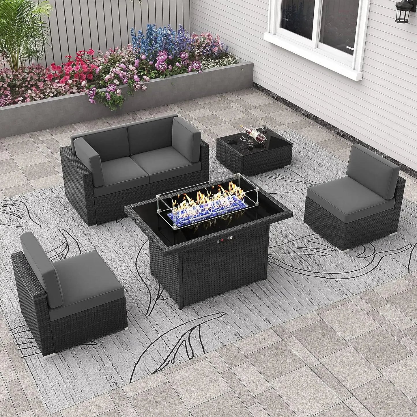 Outdoor Sectional Wicker Conversation Sofa Sets with Coffee Table