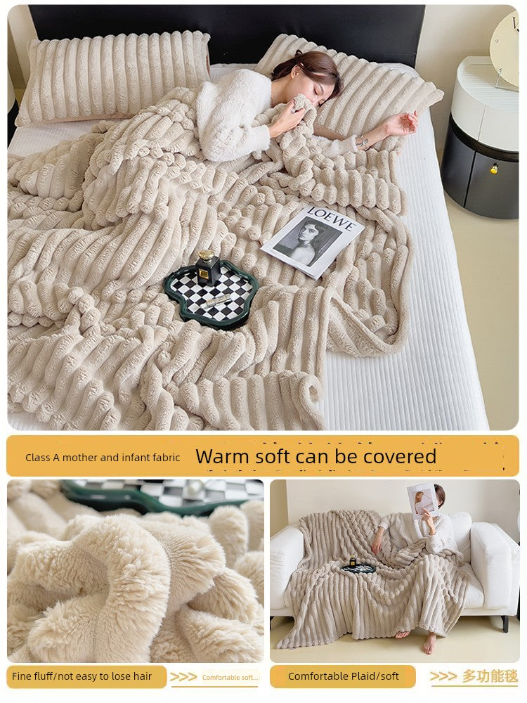 Rabbit Plush Blanket Winter Thick Coral Fleece Blanket Office Nap Blanket Sofa Blanket