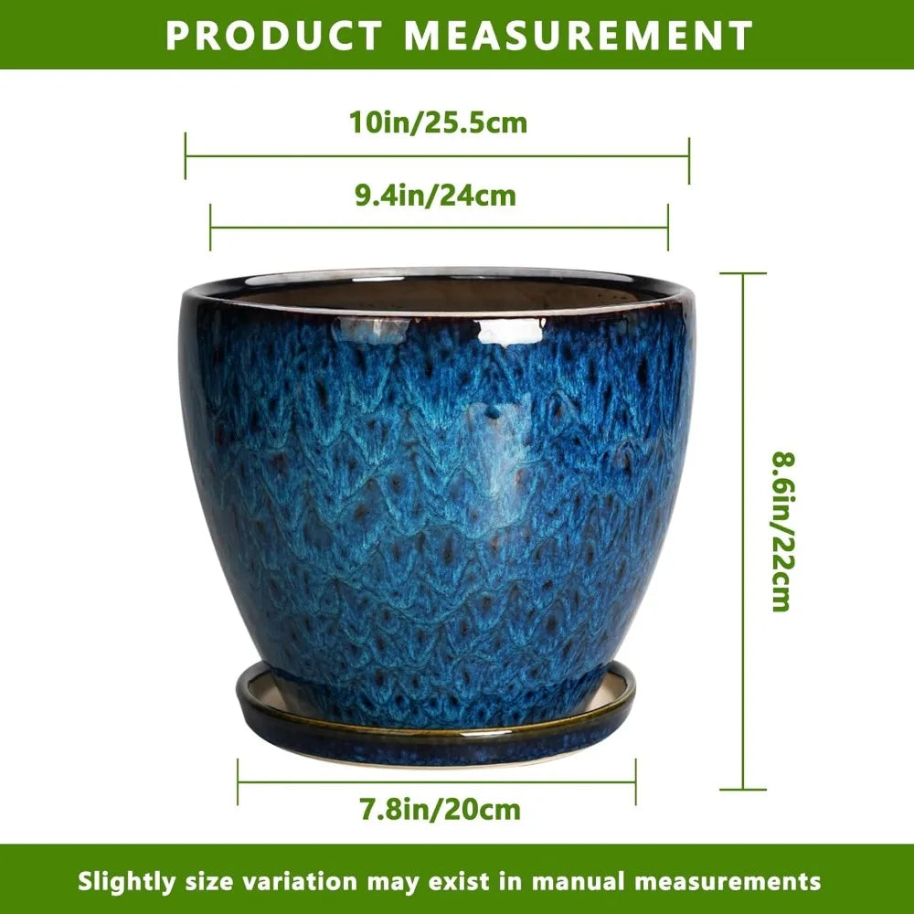 10 Inch Ceramic Planter Pot Round Plant Pot for Indoor Plants Outdoor