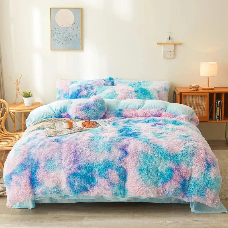 Ultra Soft Black Faux Fur 3 Piece Queen Comforter Set - Plush Fluffy Bedding With Duvet Cover and 2 Pillowcases