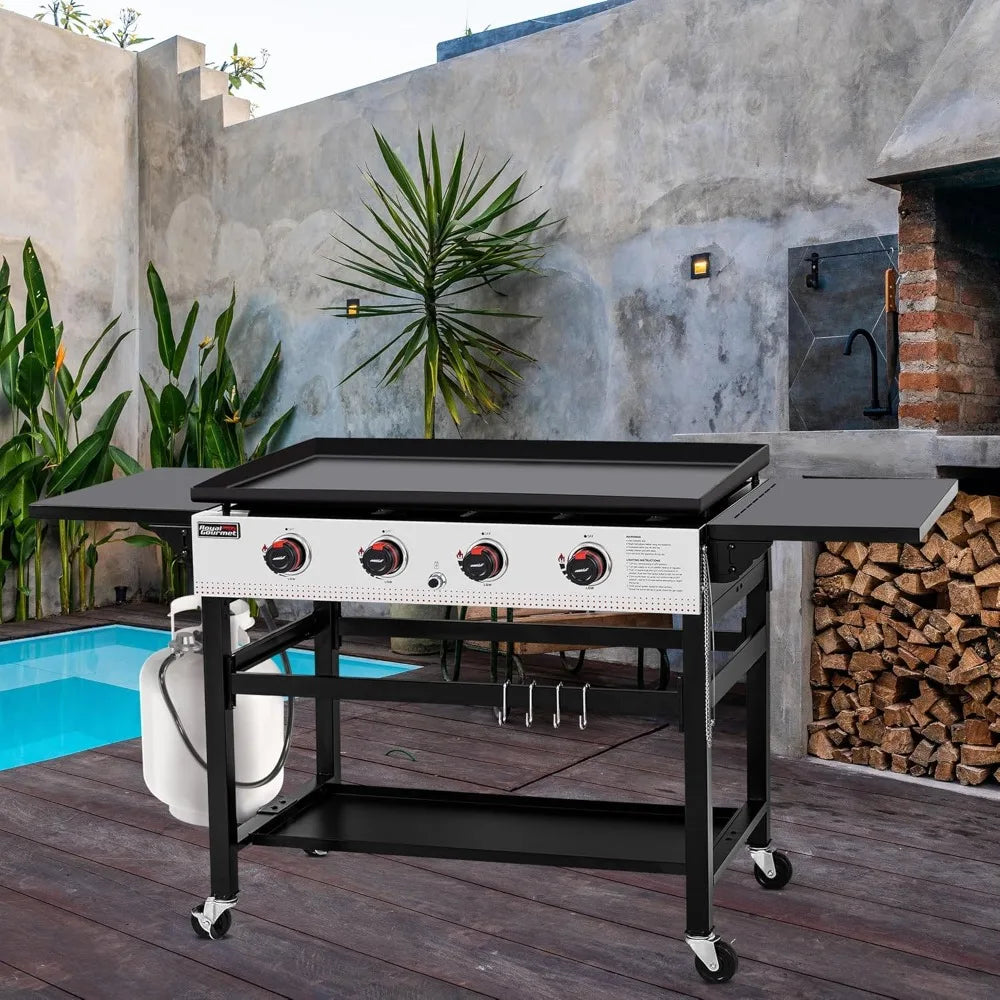 Royal Gourmet GB4002 4-Burner Flat Top Gas Grill with Folding Side Tables