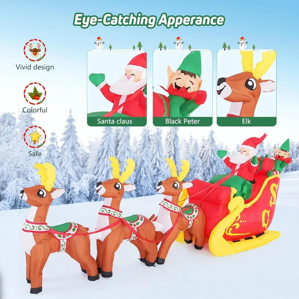 Inflatable Santa Claus Rides a Sled Outdoor Christmas Decorations