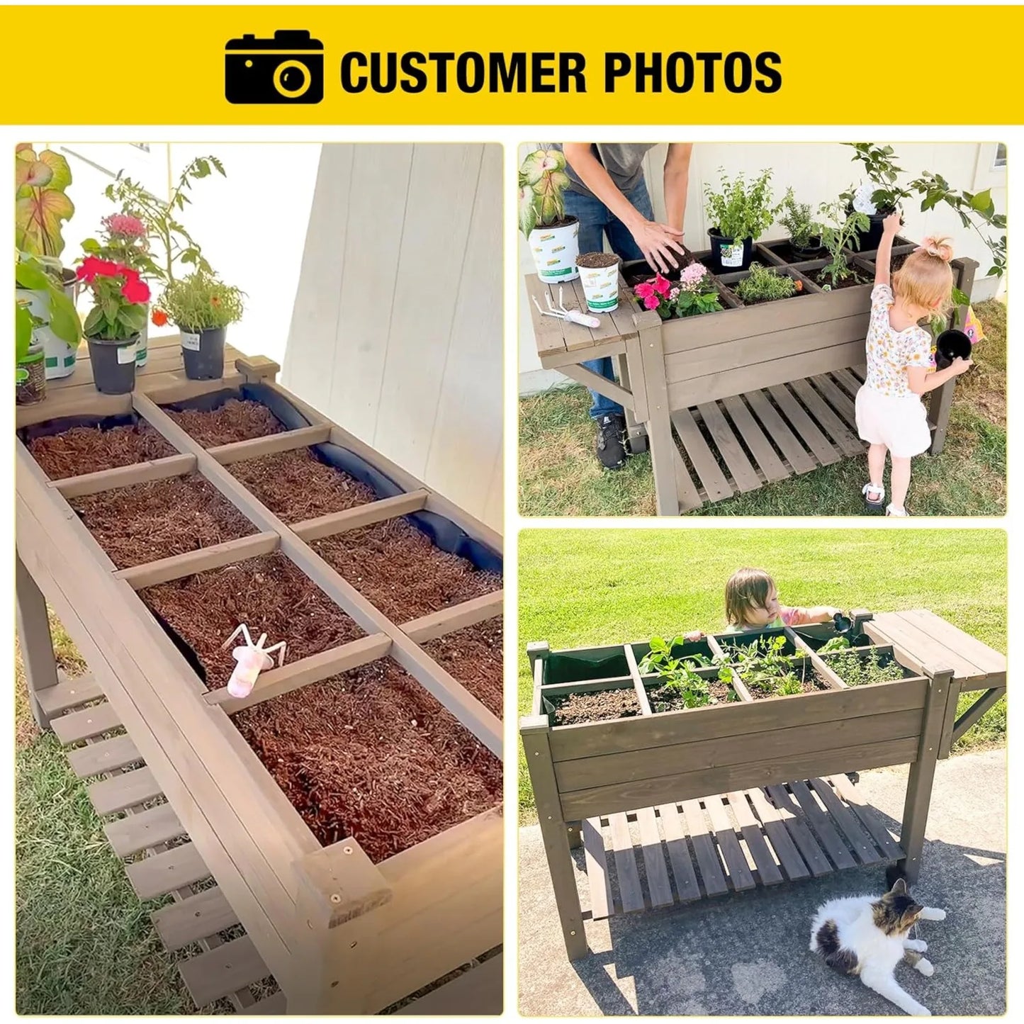 US Raised Garden Bed, Elevated Plant Boxes Outdoor Large with Grow Grid - with Large Storage Shelf 52.7" x 22" x 30"