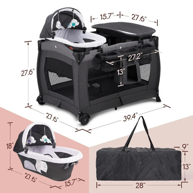 Deluxe Nursery Center, Foldable Playard for Baby & Toddler, Bassinet, Mattress