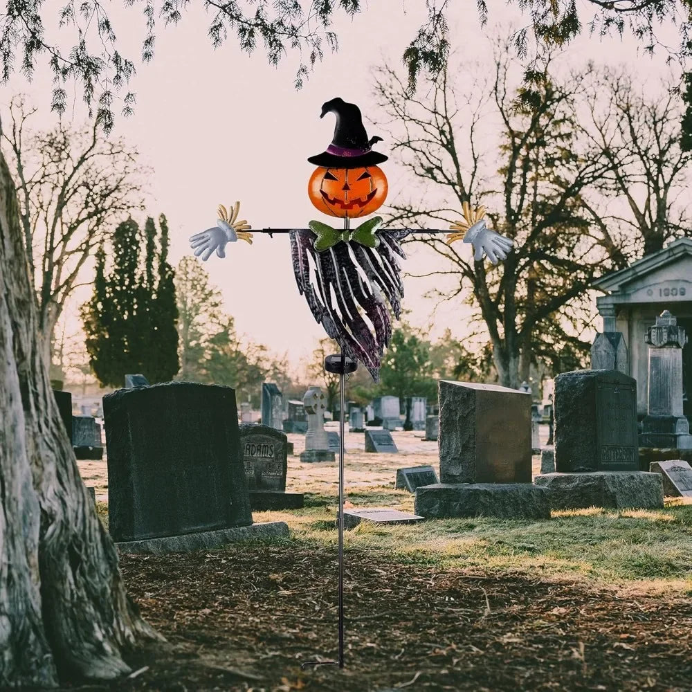 Halloween Ghost Lulu Home Halloween Yard Stake, 46.4" Solar Lighted Metal Pumpkin