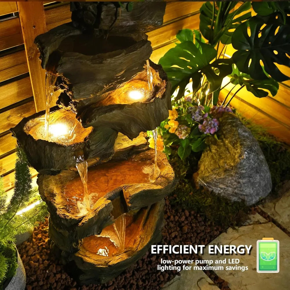 Outdoor Garden Water Fountain 5 Tiers Large Cascading Rock Natural Waterfall Fountain