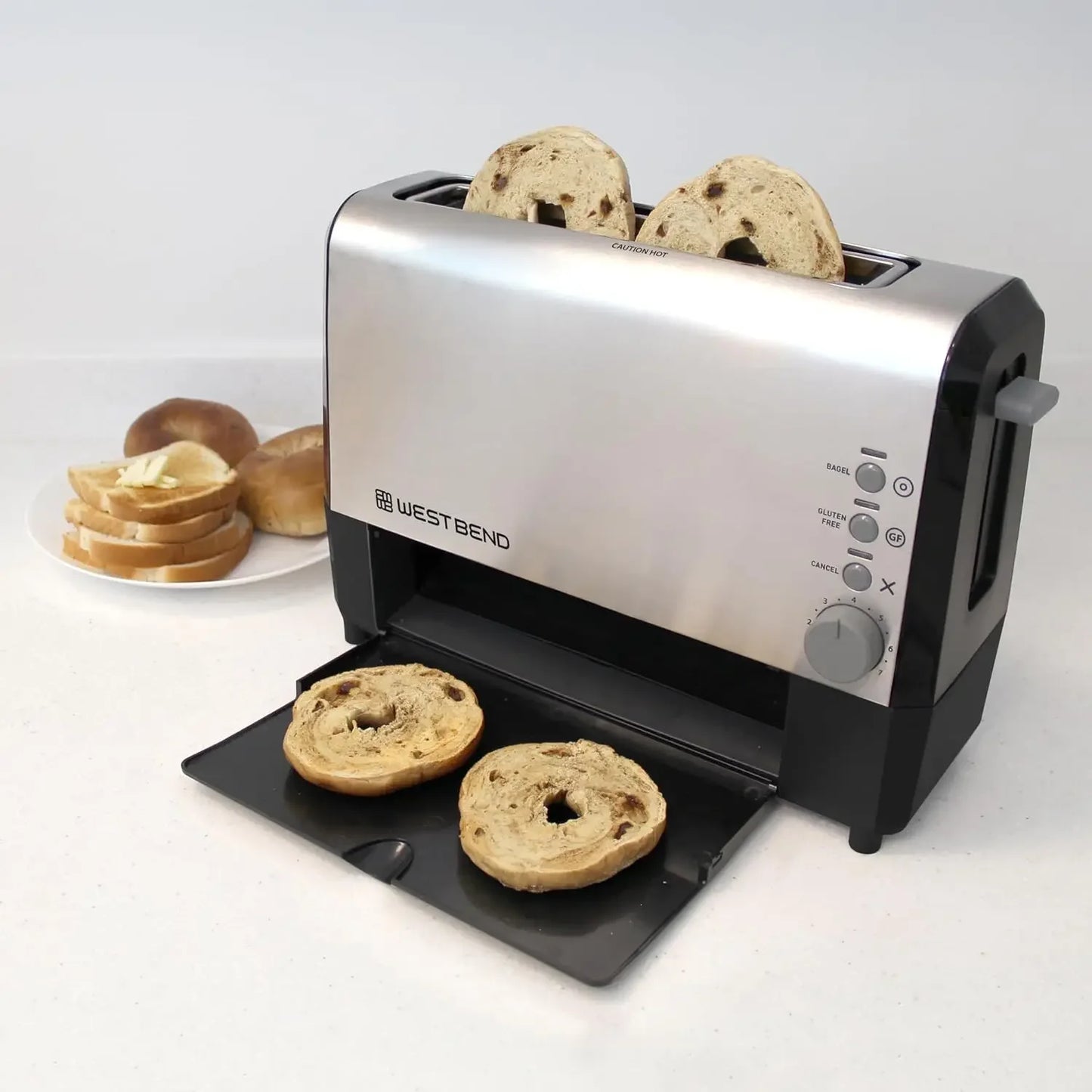 West Bend 77222 Toaster 2 Slice QuikServe Wide Slot Slide Through with Bagel