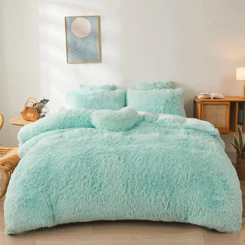 Ultra Soft Black Faux Fur 3 Piece Queen Comforter Set - Plush Fluffy Bedding With Duvet Cover and 2 Pillowcases