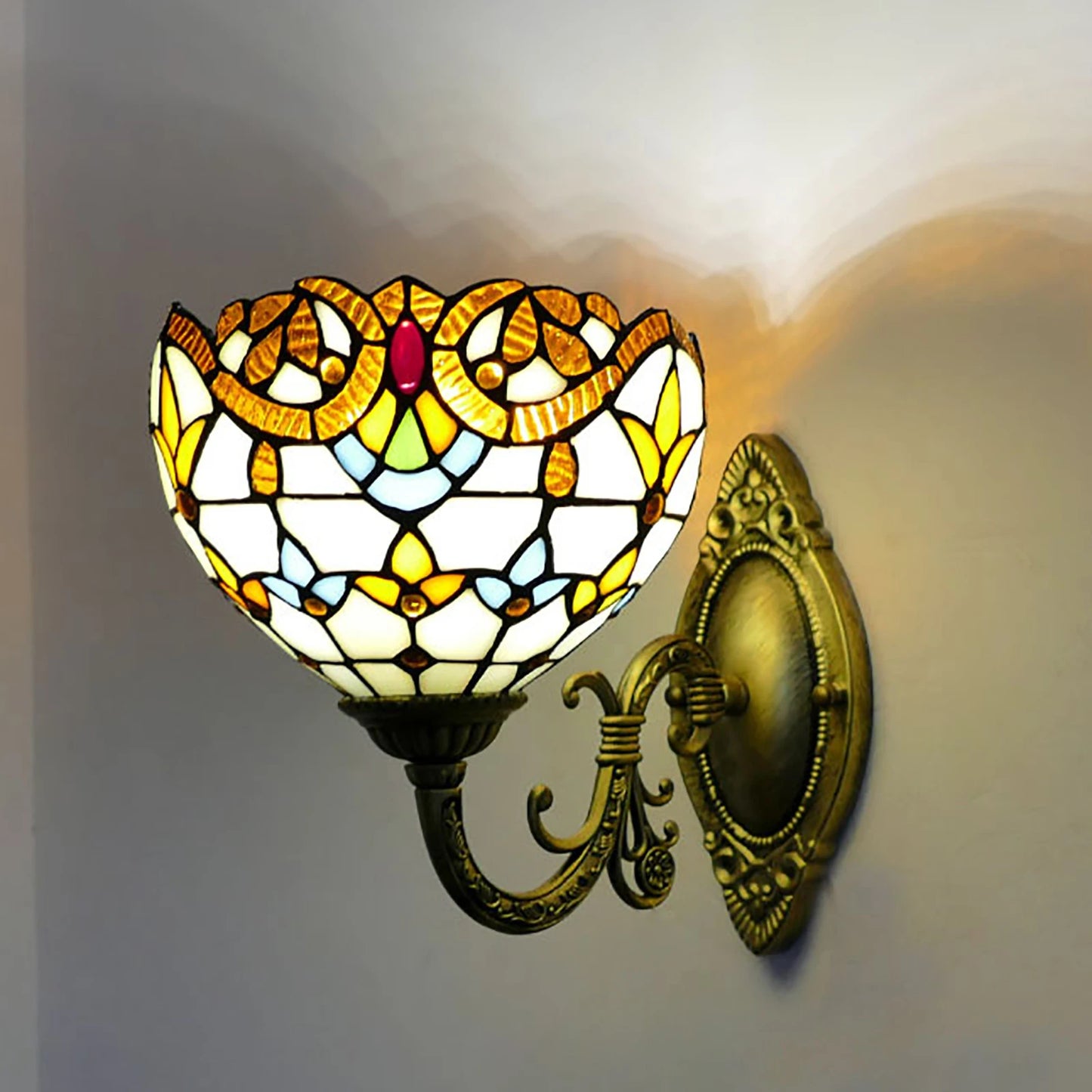 Tiffany Style Beige Dome Glass Wall Lamp, Victorian Style