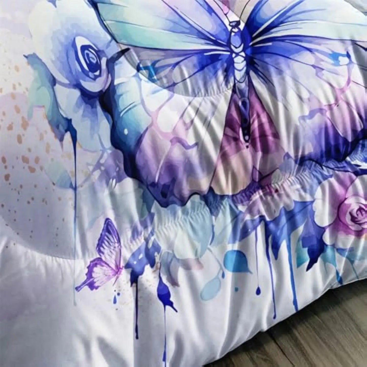 Purple Butterfly Comforter Set Full Size,Watercolor Butterfly Bedding Set