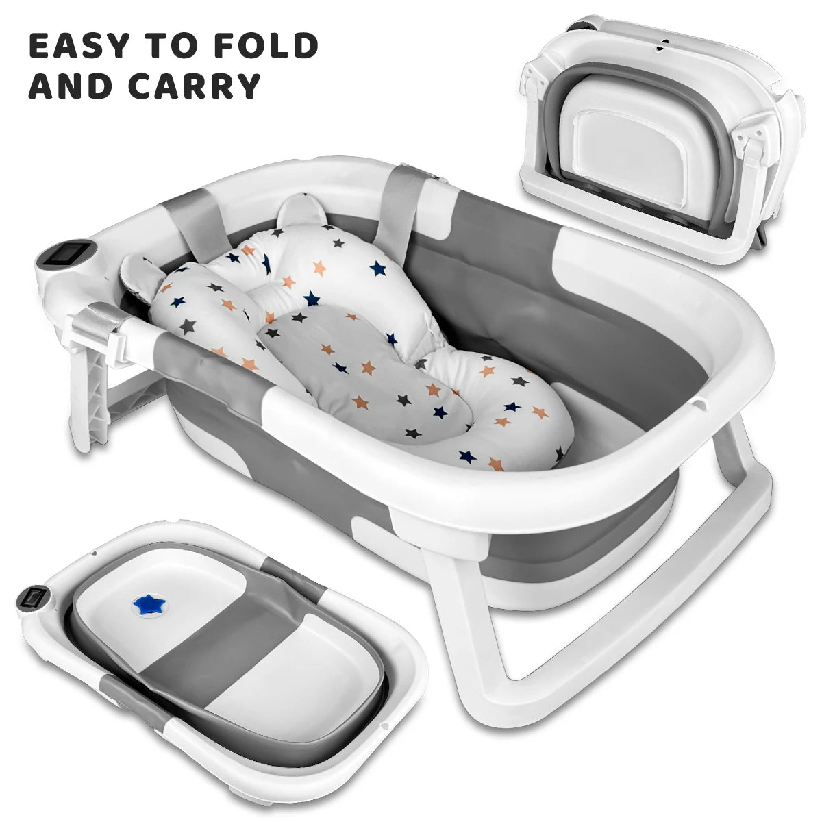 Foldable Baby Bathtub, Baby Bathtub With Soft Cushion And Thermometer