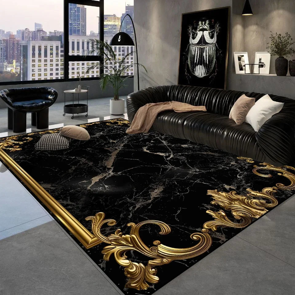 Luxury Black Golden Carpets Retro European Living Room Carpet Hotel Hall