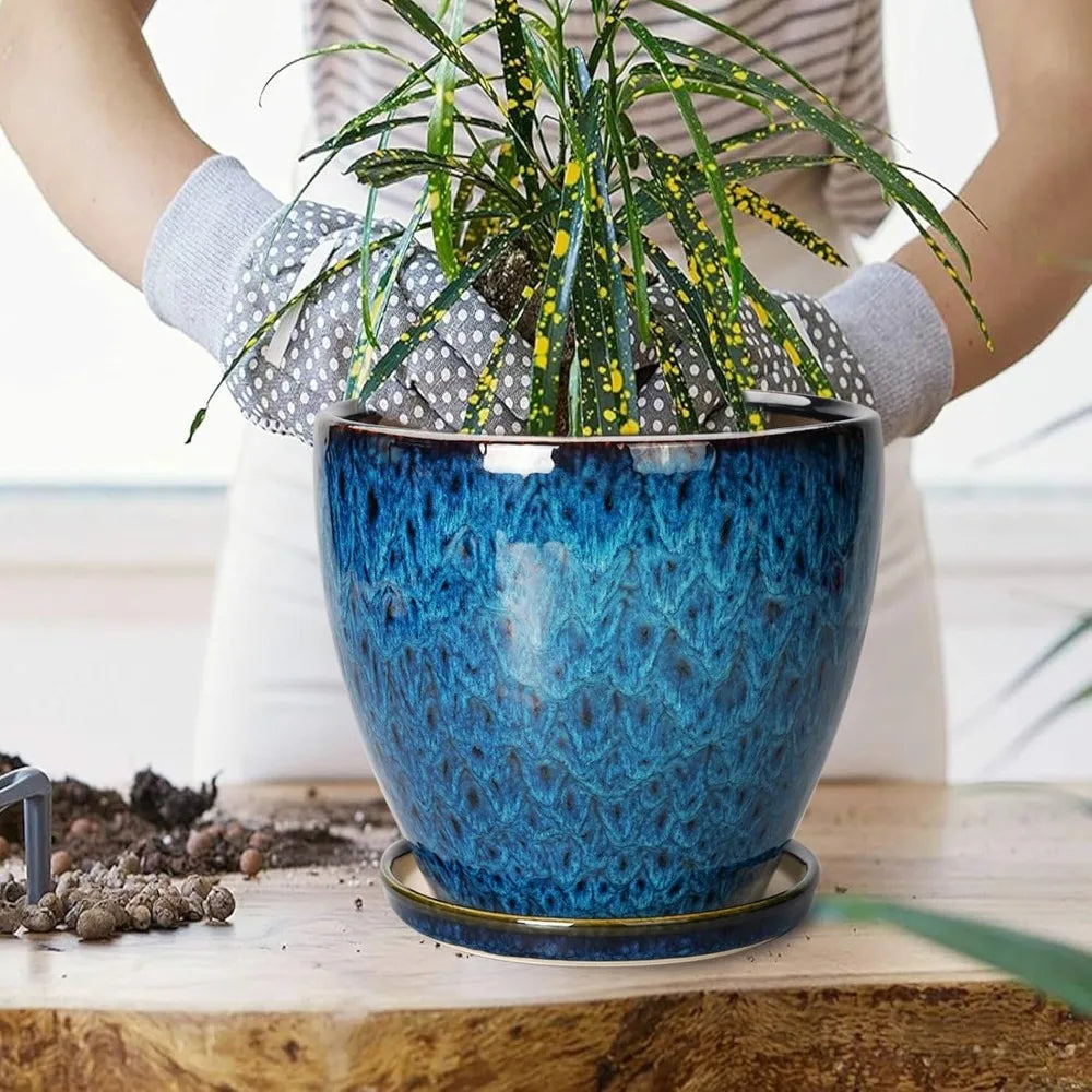10 Inch Ceramic Planter Pot Round Plant Pot for Indoor Plants Outdoor