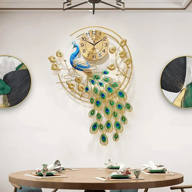 Watch Peacock Wall Clocks Living Room Creative Phoenix European Atmosphere Wall Clock Light Luxury Wall Clock Home Decor