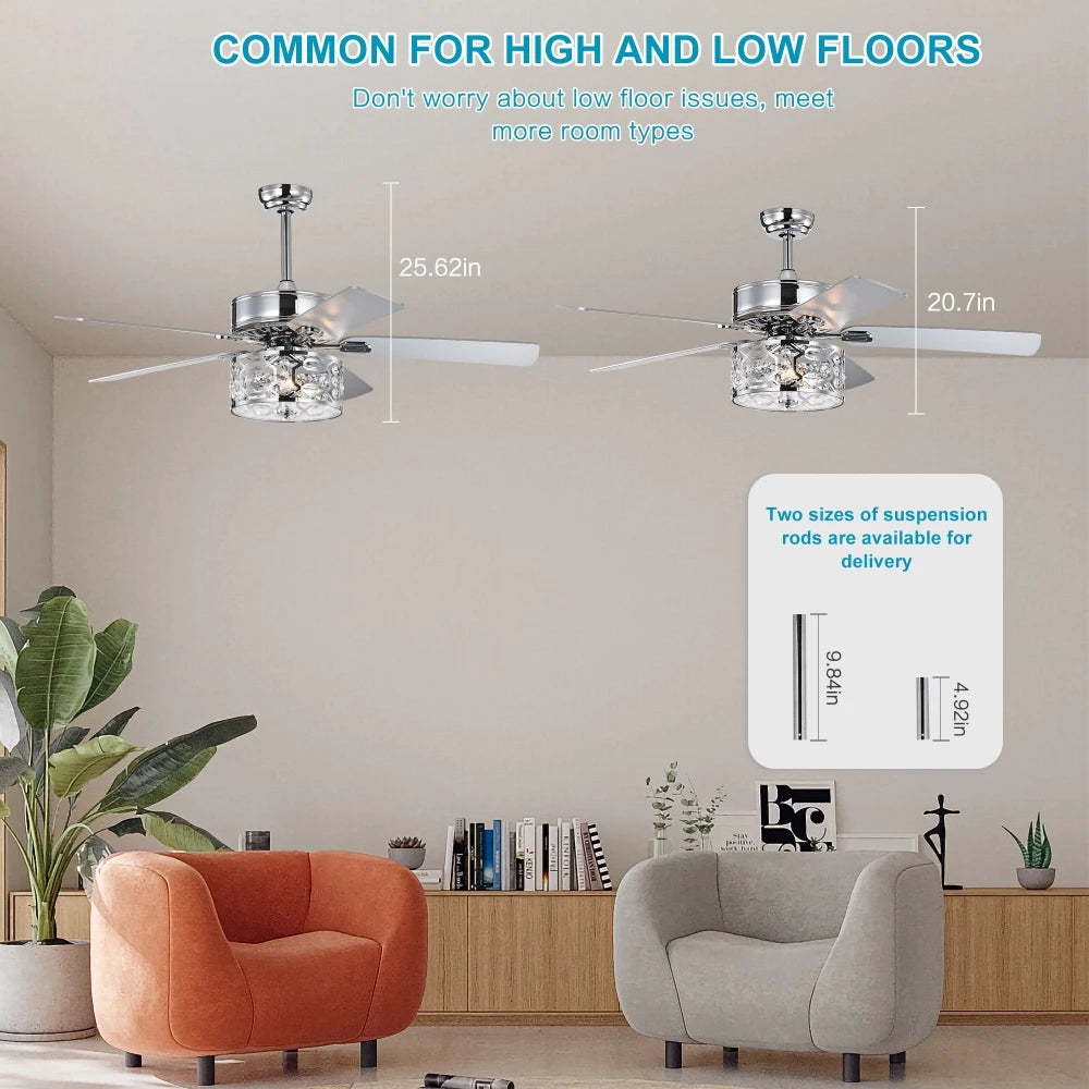 52 Inch Crystal Chandelier Fan Dual Finish Reversible Blades