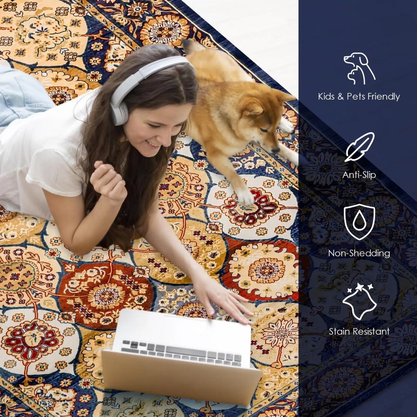 Washable Rug,Abstract Modern Area Rugs with Non-Slip Backing