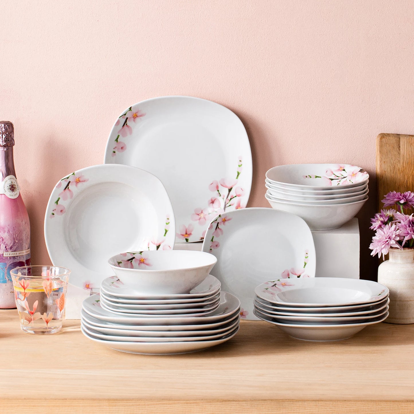 VEWEET ANNIE 48-Piece Porcelain Ceramic Tableware Dinner Plate Set with Bowl