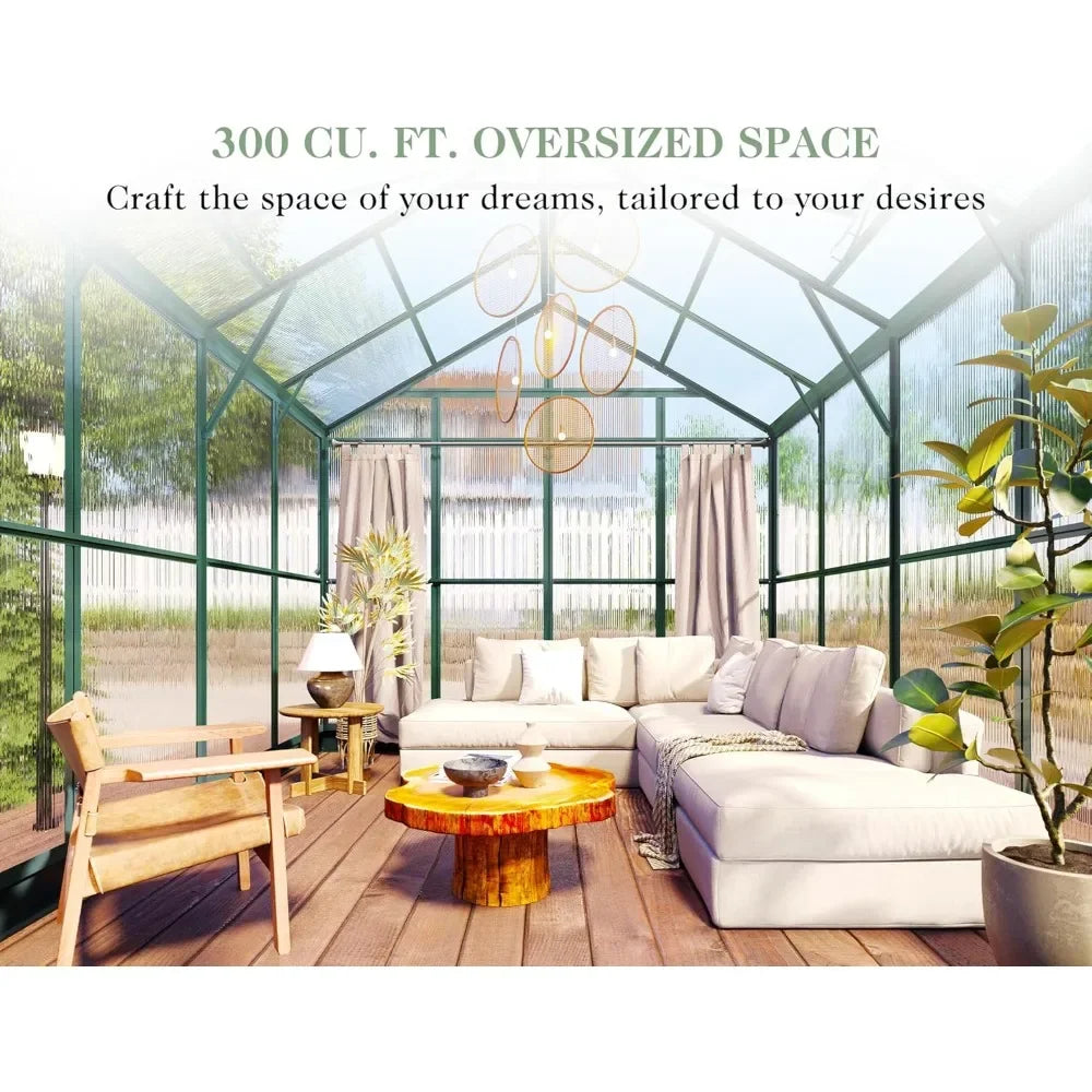 8x8x7.5 FT Greenhouse - Outdoor Aluminum Polycarbonate Greenhouse Walk in Greenhouse for Outdoors
