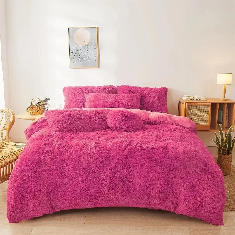 Ultra Soft Black Faux Fur 3 Piece Queen Comforter Set - Plush Fluffy Bedding With Duvet Cover and 2 Pillowcases