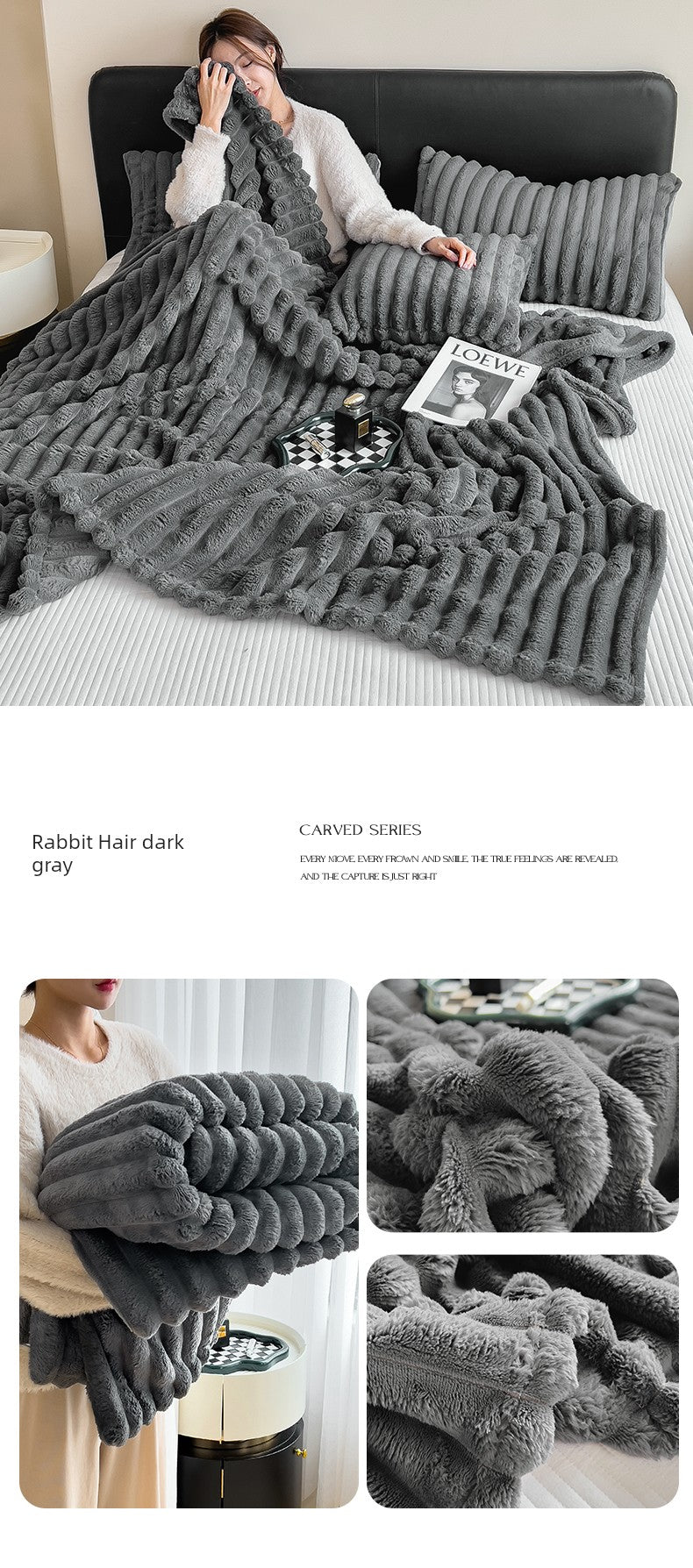Rabbit Plush Blanket Winter Thick Coral Fleece Blanket Office Nap Blanket Sofa Blanket