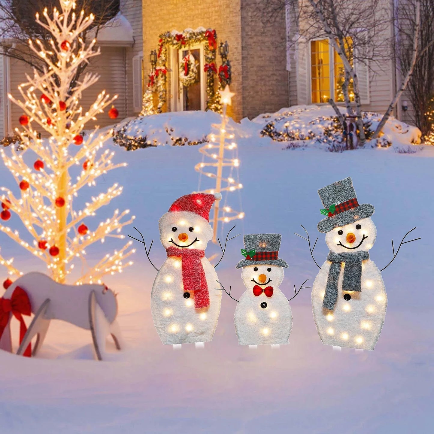 Christmas Decorations Garden Signs With String Lights Garden Outdoor Plastic Christmas Snowman