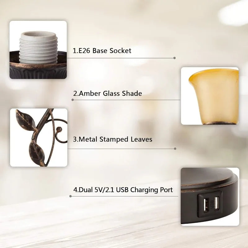 Touch Control Table Lamp with 2 USB Charging Ports,