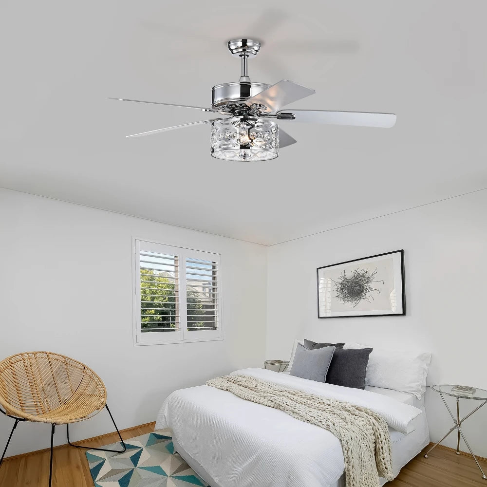 52 Inch Crystal Chandelier Fan Dual Finish Reversible Blades