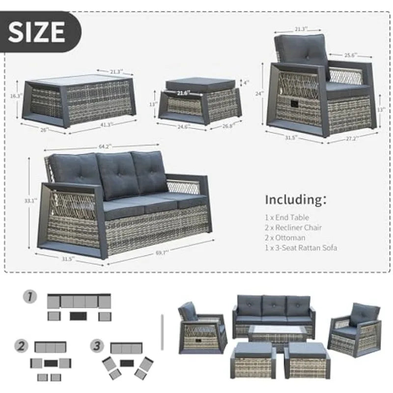 Outdoor Furniture Set, 6 Pcs Patio Furniture Set with Aluminum Frame