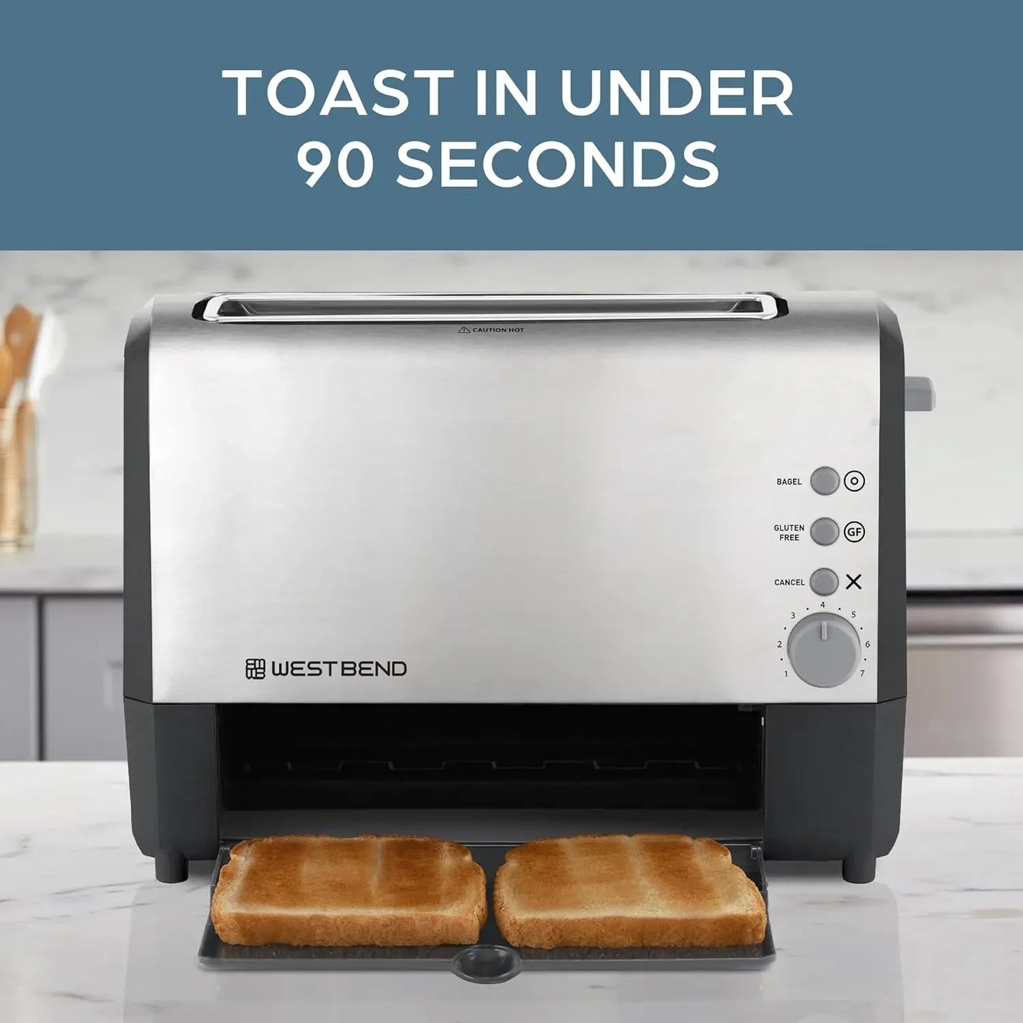 West Bend 77222 Toaster 2 Slice QuikServe Wide Slot Slide Through with Bagel