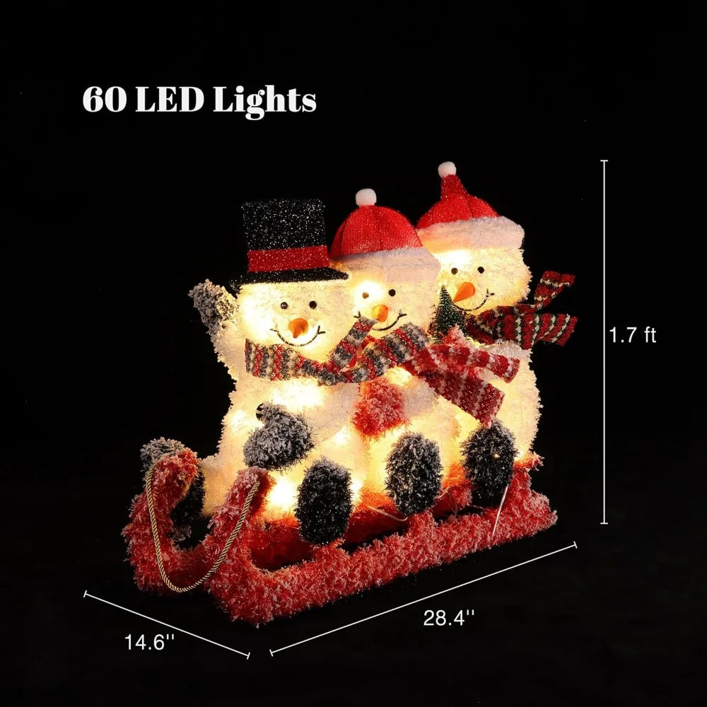 Christmas Decoration with 60LED Lights, Snowman Family Outdoor for Yard Patio Lawn Garden