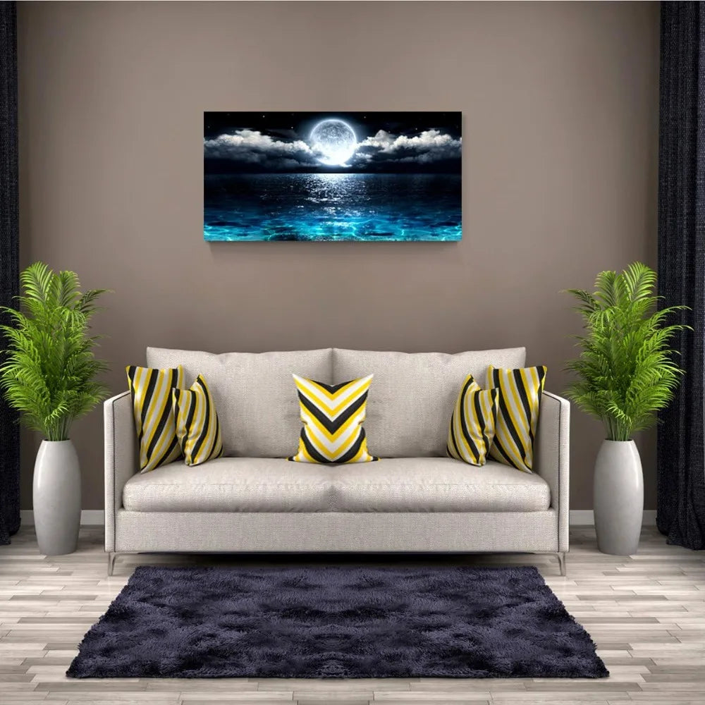 Wall Art Moon Sea Ocean Landscape Picture Canvas Wall Art Print