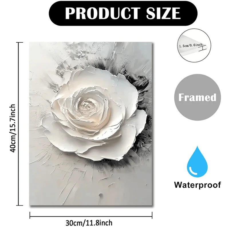 White Rose Canvas Art Decorations with 3D Texture