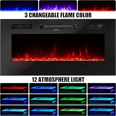 TV Stand with Fireplace LED Light Entertainment Center with 36" Electric Fireplace 70" Modern Wood Entertainment Stand
