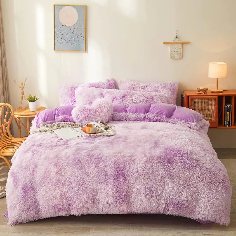 Ultra Soft Black Faux Fur 3 Piece Queen Comforter Set - Plush Fluffy Bedding With Duvet Cover and 2 Pillowcases