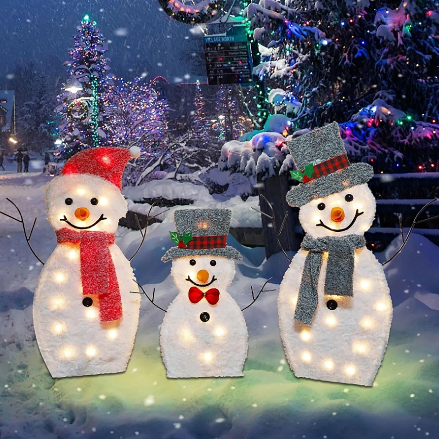 Christmas Decorations Garden Signs With String Lights Garden Outdoor Plastic Christmas Snowman