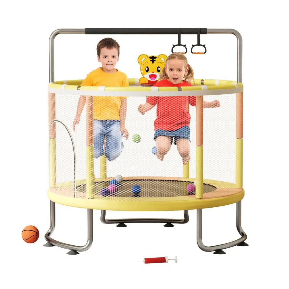 5FT Kids Trampoline, Adjustable Baby Toddler Trampoline with Basketball Hoop, Swing, Sandbag