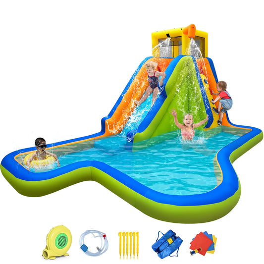 Inflatable Water Slide,6 in 1 Water Park Outdoor Backyard,Waterslide Water Bounce House with Slide