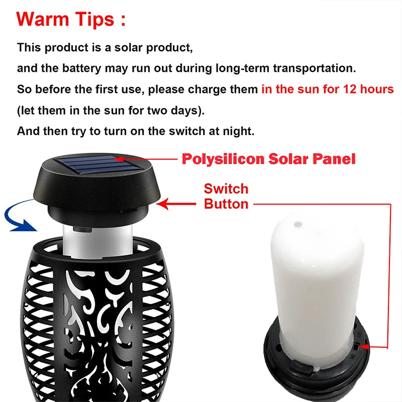 12LED 33LED Solar Flame Torch Lights Outdoor Flickering Waterproof