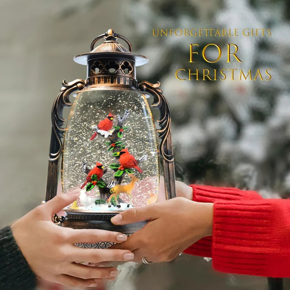13.4" Christmas Snow Globe Lantern with Swirling Glitter