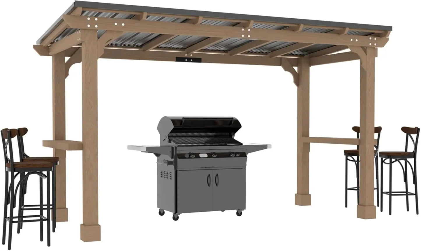 8' x 5' Wooden Grill Gazebo with Sloping Metal roof, 2 Full Size Grills, BBQ Canopy for Outdoor Patio