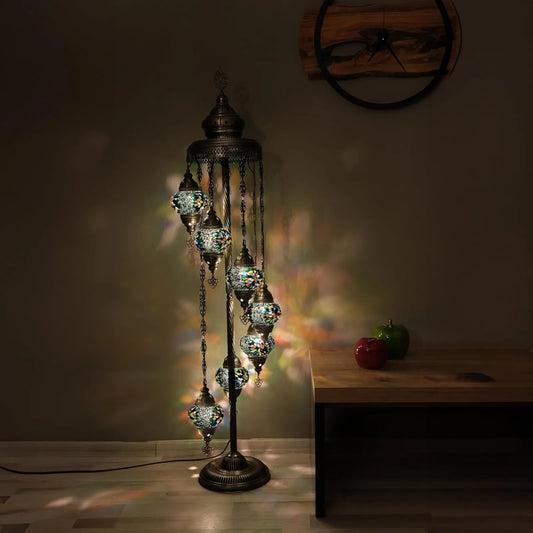 US Turkish Floor Lamp, Mosaic Turkish Lamp, 7 GlobeFloor Lighting Standing Decorative Home Modern Designs Offer Handmade